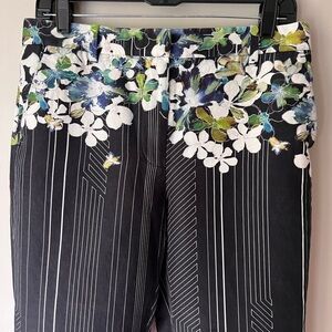 Phillip Lim Floral Silk Flat Front Crop Trouser Pant Black White Stripe Womens 6